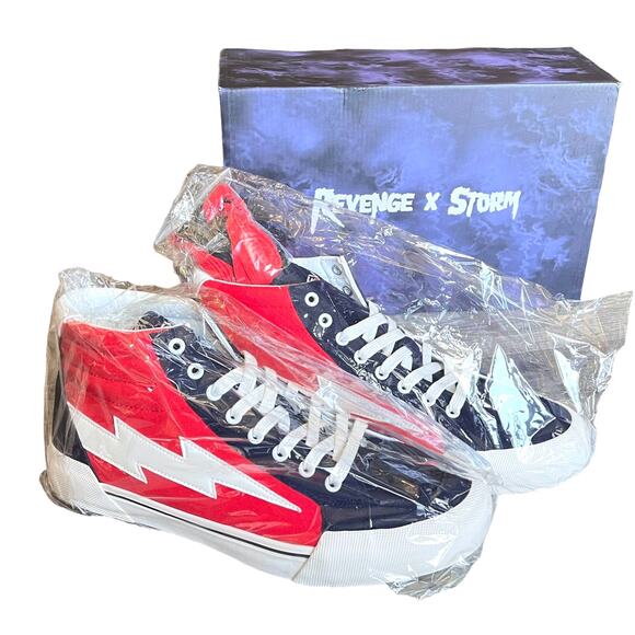 NEW Revenge x Storm Vol 2 HIGH TOP SNEAKERS Mens 11 Red Navy Lightning Bolt BOX - Picture 3 of 16